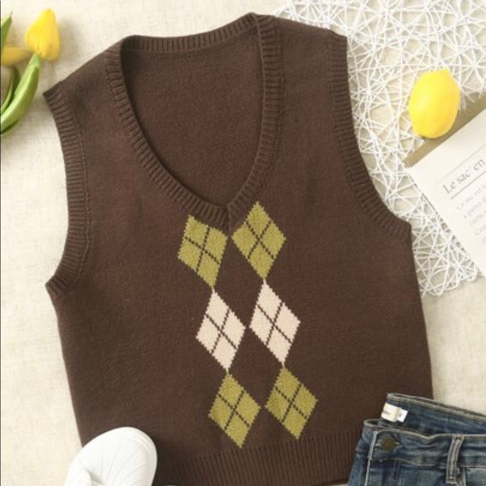 Shein v neck sweater brown